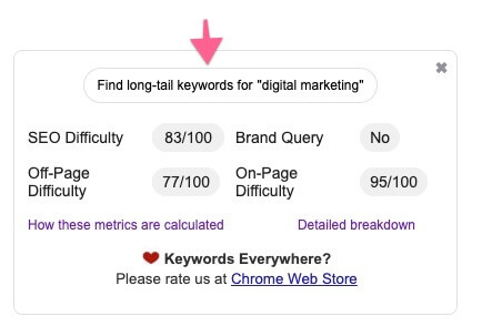 The "find long-tail keywords" button