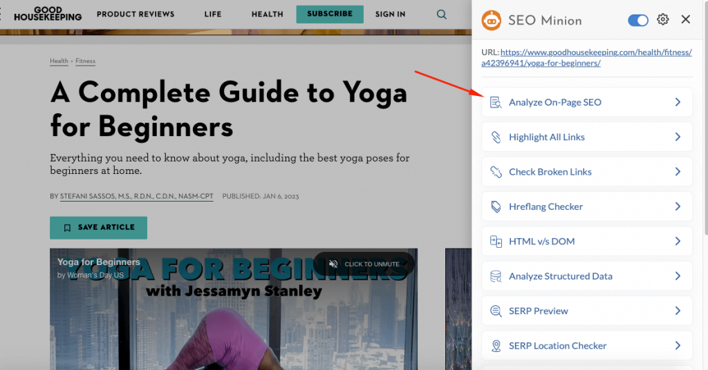 Use SEO Minion On-Page SEO analysis tool