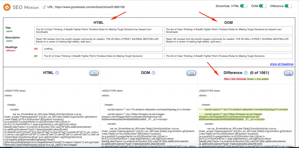 a comparison between HTML and DOM