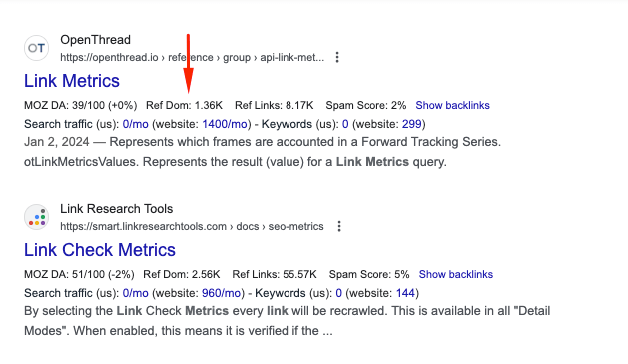 view the number of referring domains