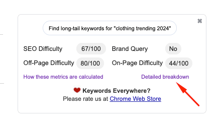 Detailed Breakdown of SEO metrics button