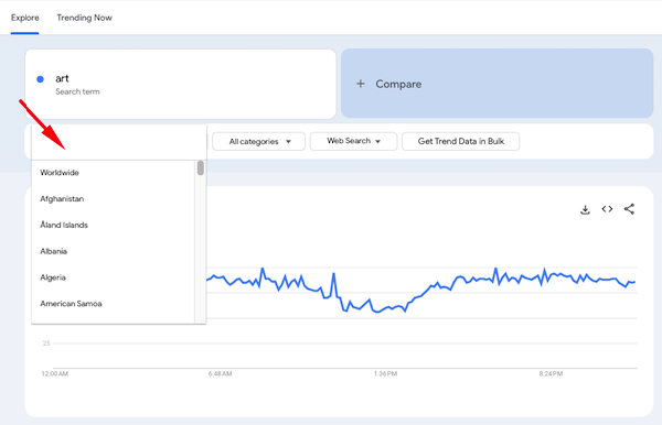 Location filter in Google Trends